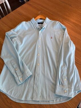 Polo by Ralph Lauren Men’s Sky Blue Button-Down Knit Shirt